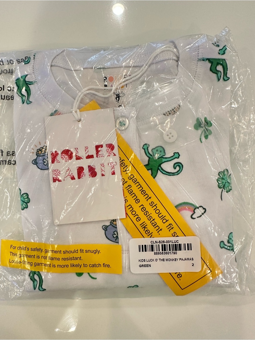 Roller Rabbit Kids Luck o’ Monkey  Pajama Set Green Accents